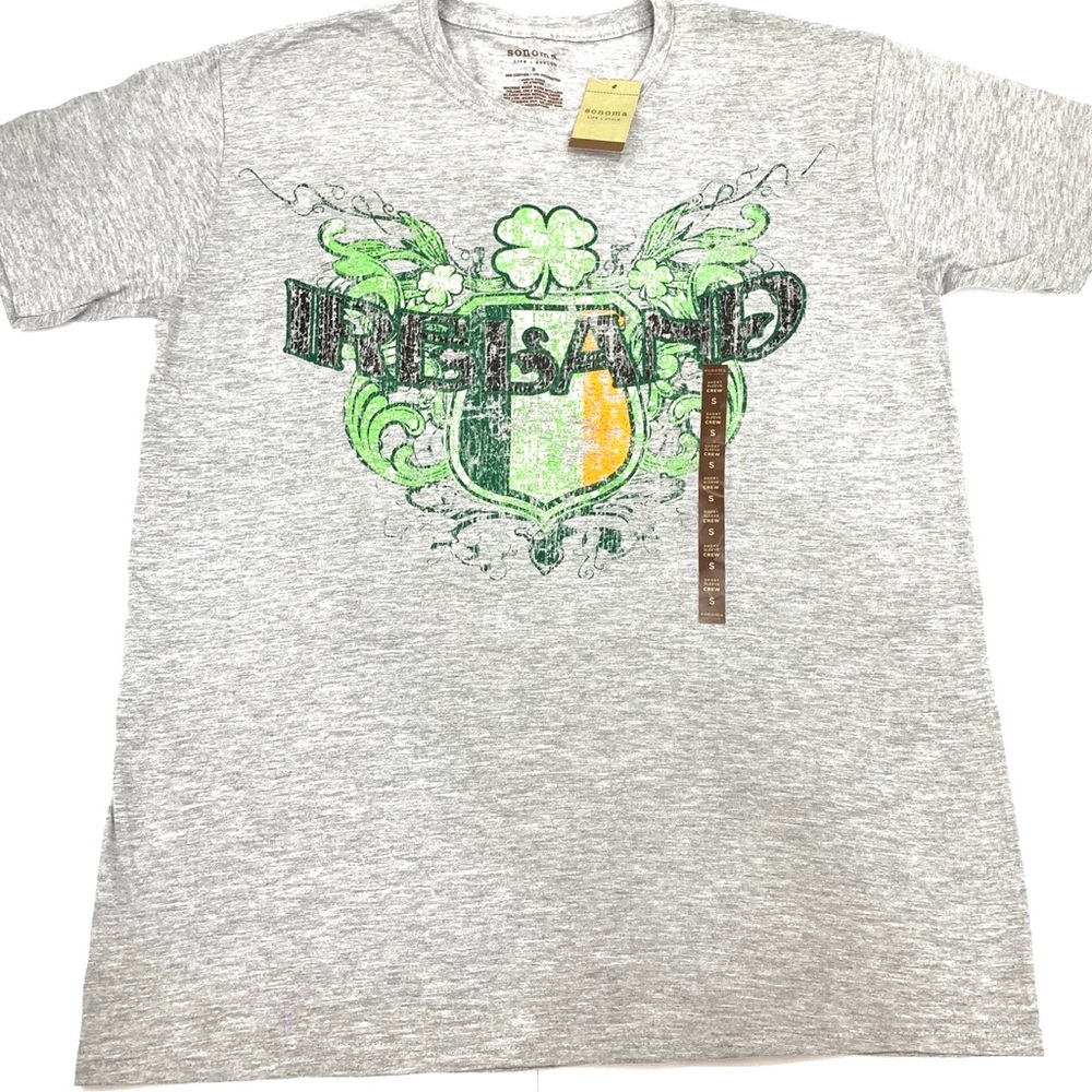 Sonoma Ireland Graphic Crew T Shirt Size Small Gray Green NWT